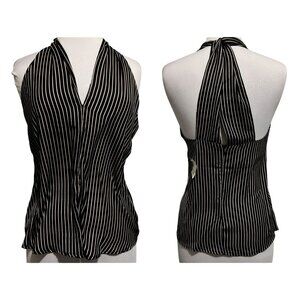 Bishop +  Young Dakota Silky Black Striped V Neck Racerback Top Sz S Trendy